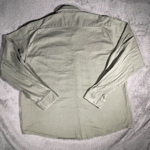 Wrangler Men Button Up Shirt 2XL Green Long Sleeve Pockets Collar Flex Comfort - Picture 6 of 10